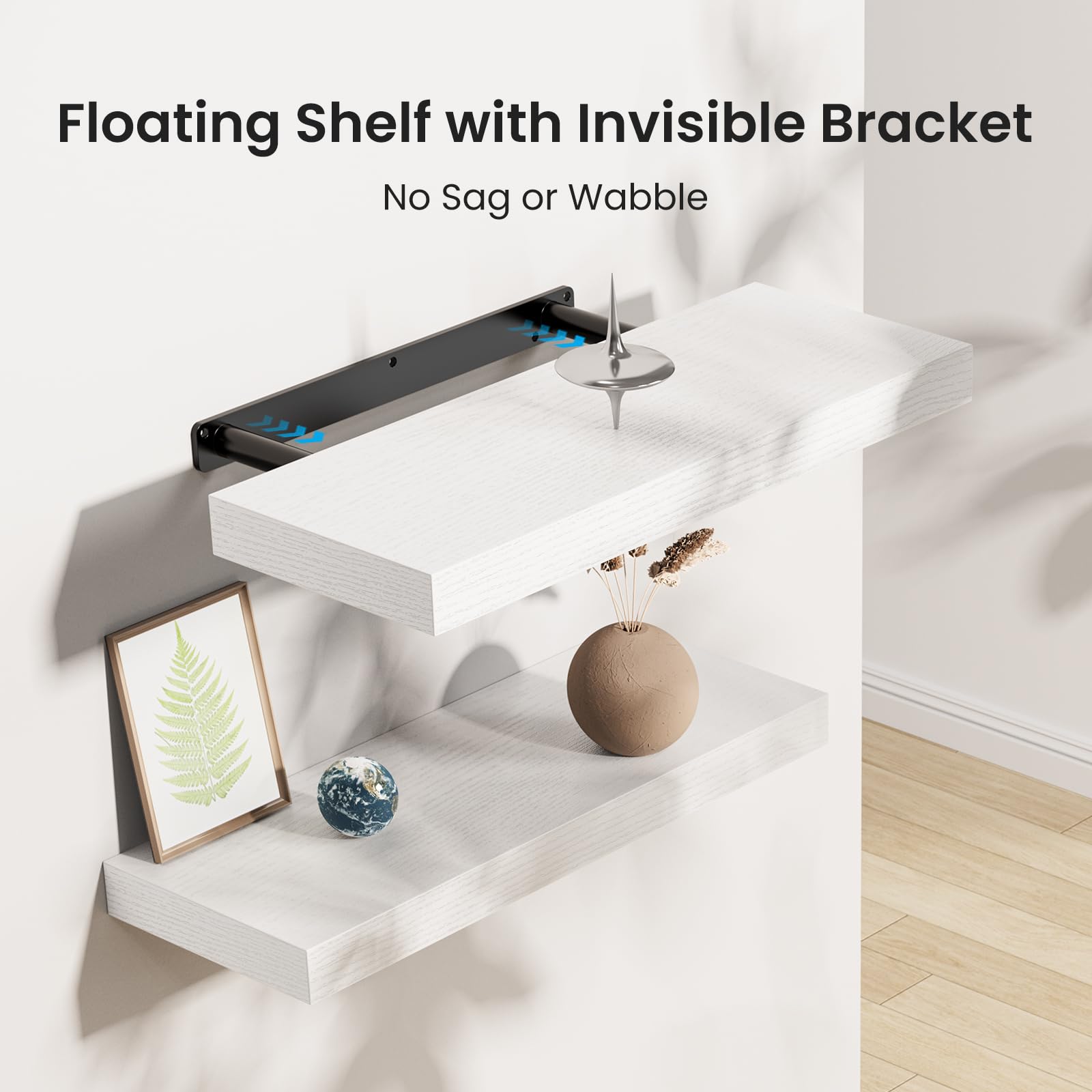 AMADA HOMEFURNISHING Floating Shelves, Wall Shelves for Bathroom/Living Room/Bedroom/Kitchen Decor, White Shelves with Invisible Brackets Set of 3 - AMFS08