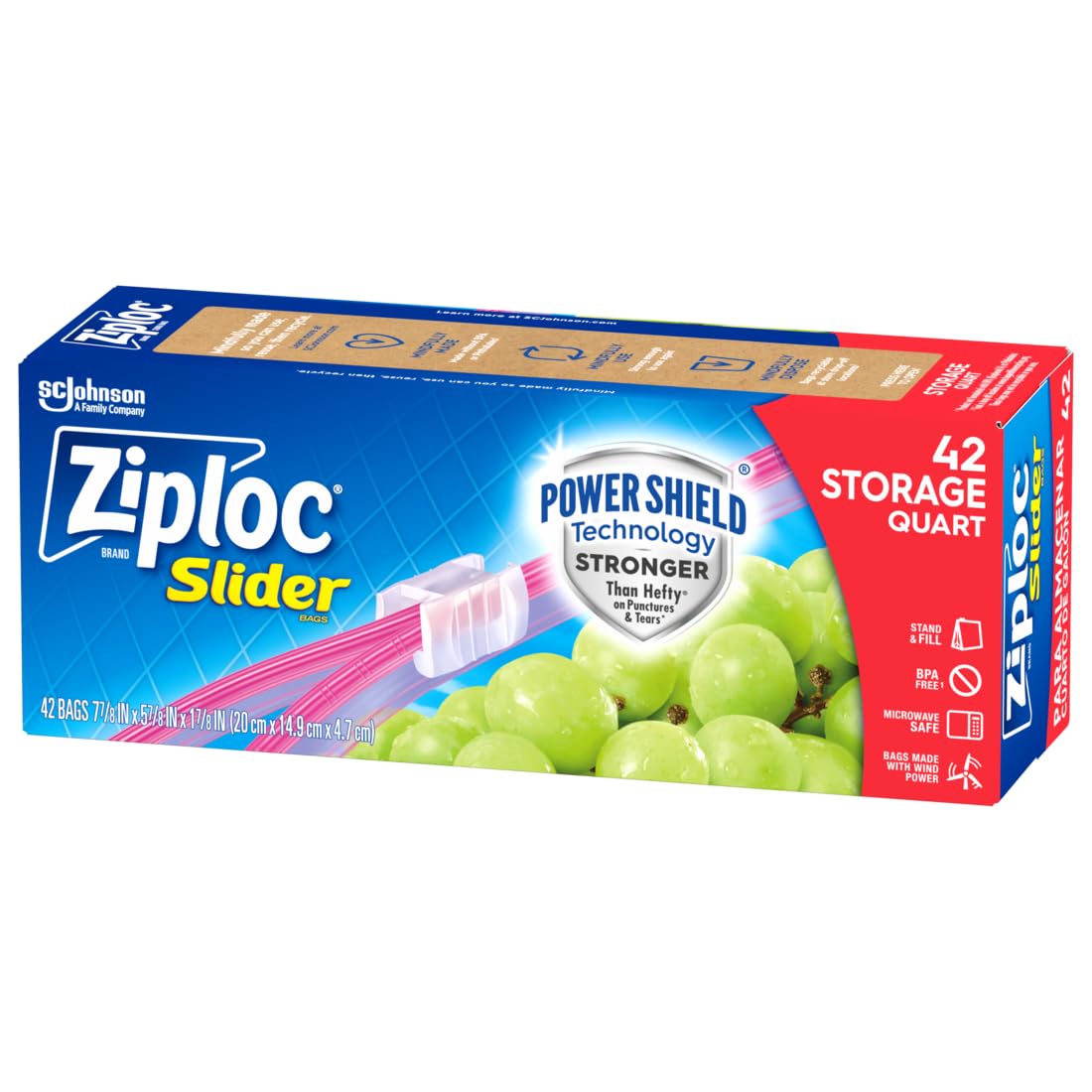 Ziploc Quart Gefrierbeutel mit Schiebeverschluss, Power Shield Technologie für mehr Haltbarkeit, 42 Stück