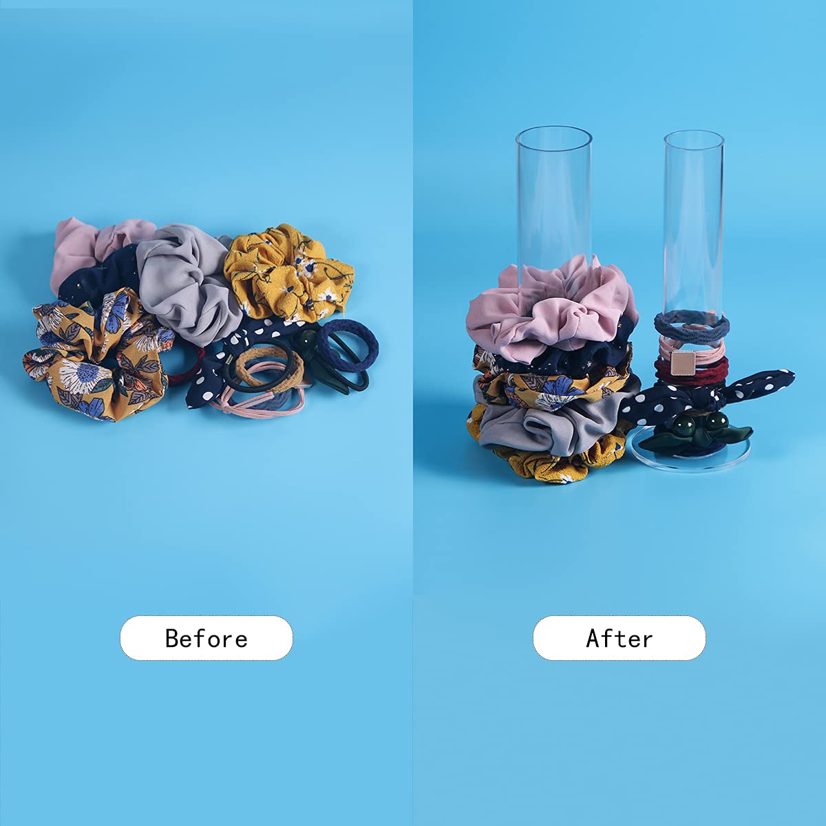 ByKen 2PcS Acrylic Scrunchie Holder Organizer,Hair Ties Holder for Bathroom,Clear Hair Accessories Bowknot Organizer,Room Decor for Girls