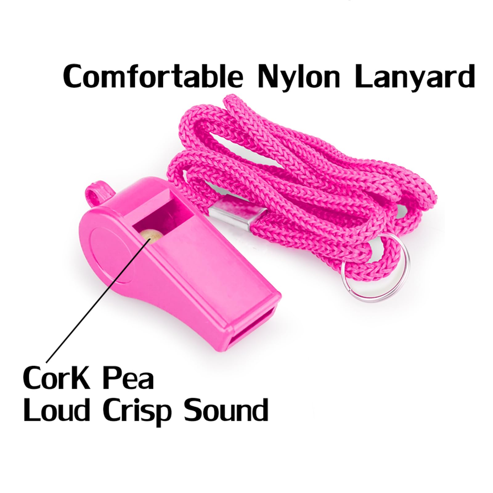 Hipat Loud Sports Whistle with Lanyard – High-Pitched Pink Plastic Whistles for Coaches, Outdoor Safety, Dog Training, Party Favors
