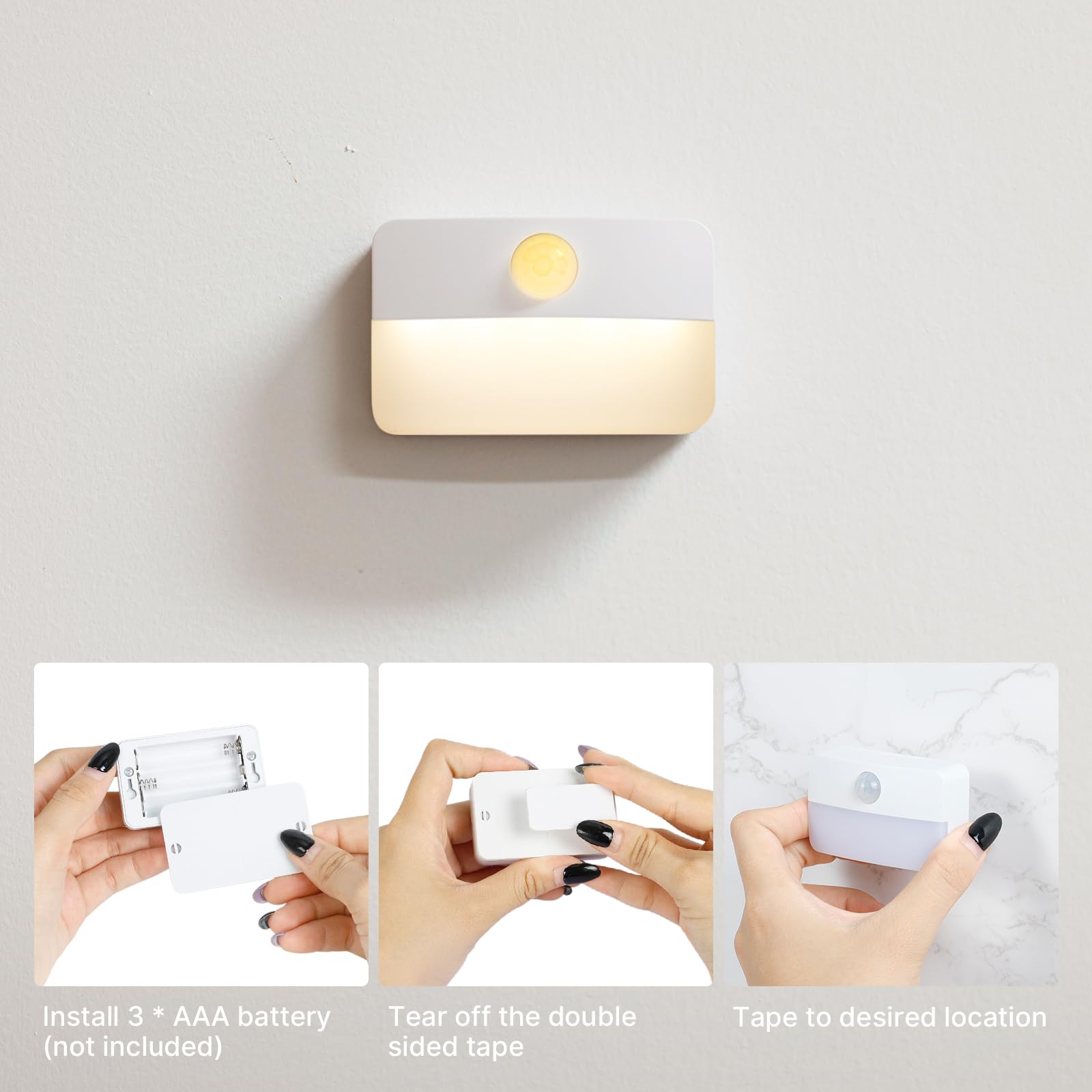 Guankai 8 Pack Motion Sensor Stair Light for Indoor, Battery Operated Closet Lights, Wireless Stick on Anywhere Hallway Lamp, Portable Led Night Lamps for Bedroom Under Cabinet Kitchen