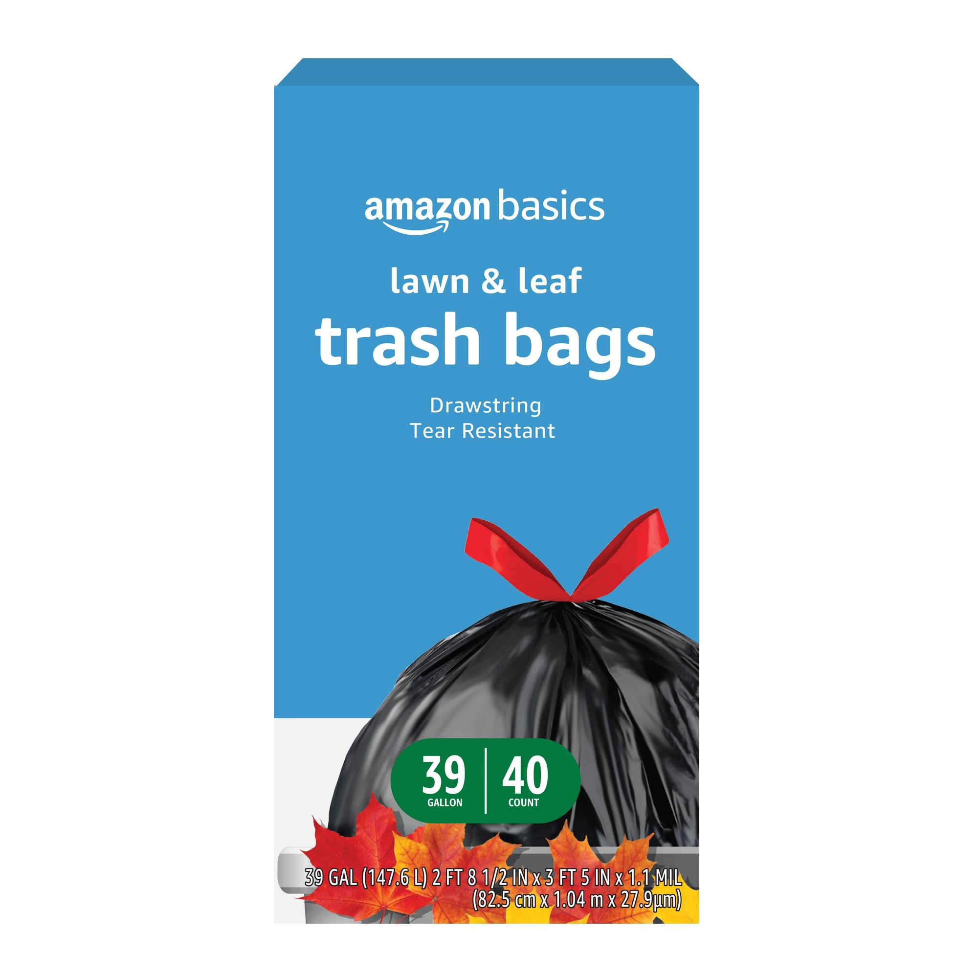 Amazon Basics Garten- und Laubsäcke mit Zugband, 147 Liter, 40 Stück