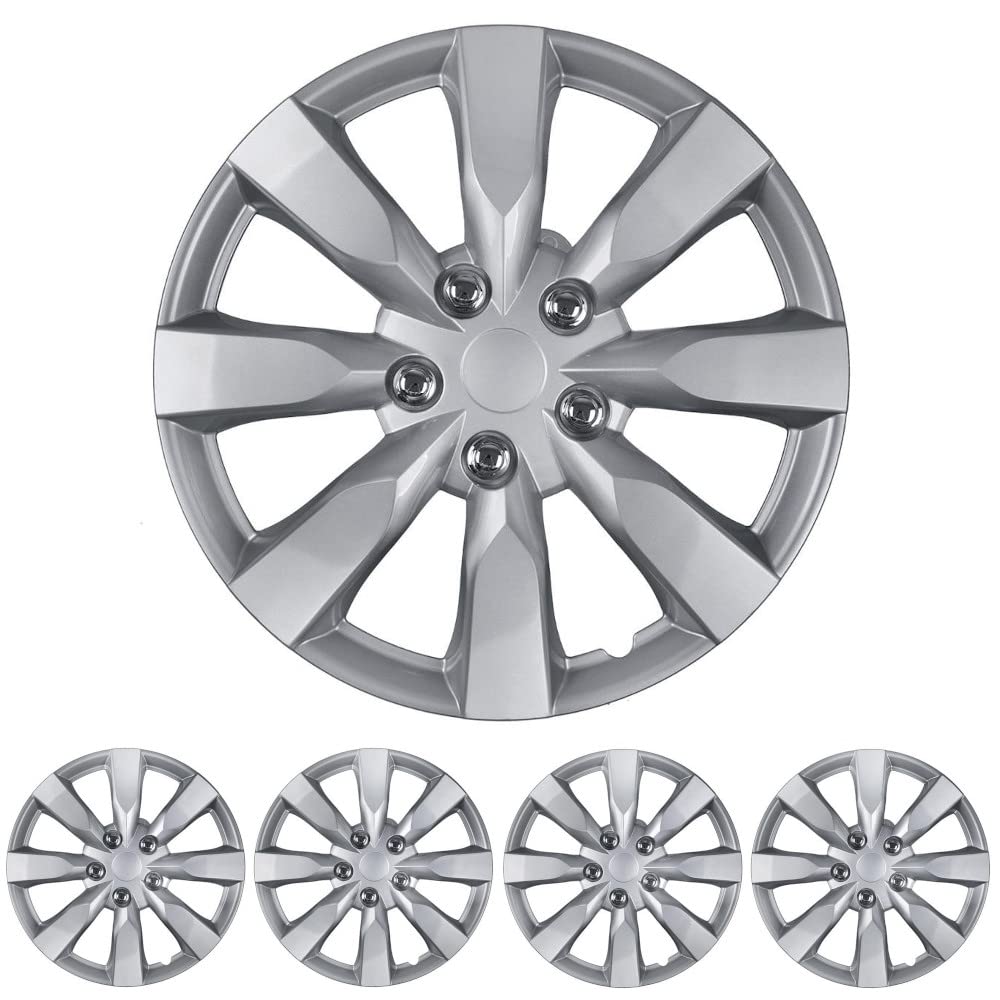 BDK (4-Pack) Premium 16" Wheel Rim Cover Hubcaps OEM Style Replacement Snap On Car Truck SUV Hub Cap - 16 Inch Set, Abs,Steel, Acrylonitrile Butadiene Styrene