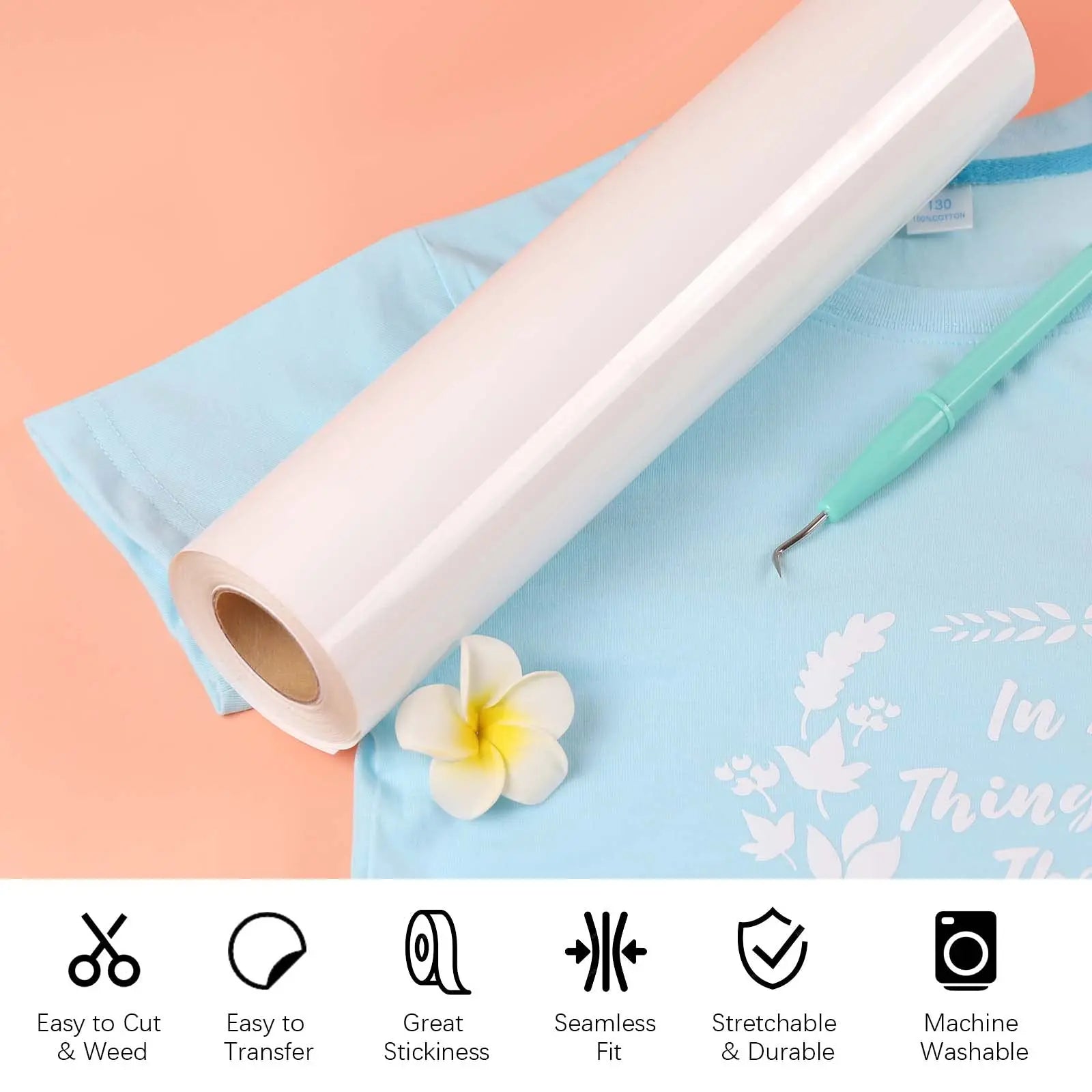 HTVRONT Heat Transfer Vinyl White HTV Rolls - 12" x 20ft White Iron on Vinyl for All Cutting Machines, HTV Vinyl for Shirts - Easy to Cut & Weed for Heat Transfer Design