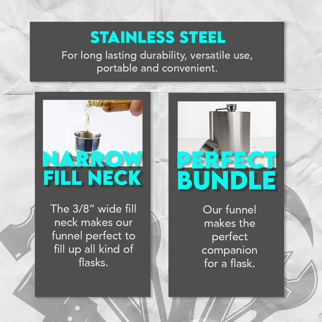 SE Stainless Steel Funnel for Flasks Bottles and Mini Bottles, Small Steel Drink Funnel for Filling Drinking Liquor Flask, Transferring Oil, Juice, Milk -HQ93
