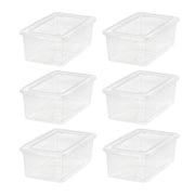 IRIS USA 6-Pack Storage Bins with Lids, 6 Quart, Shoe Boxes Clear Stackable Containers Organize Shoes Closet Shelves, Classroom Organization Teacher Tools, Game Storage - BPA-Free Plastic