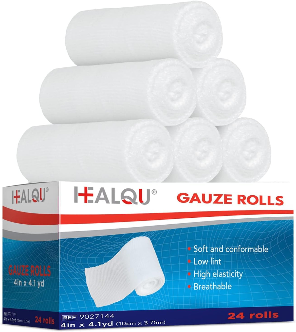 HEALQU Premium Mullbinden – 10 cm x 3,6 m – 24 Rollen, einzeln verpackte anschmiegsame elastische Mullbinde – Superweiche gewebte elastische Binden zur Unterstützung der primären Wundversorgung
