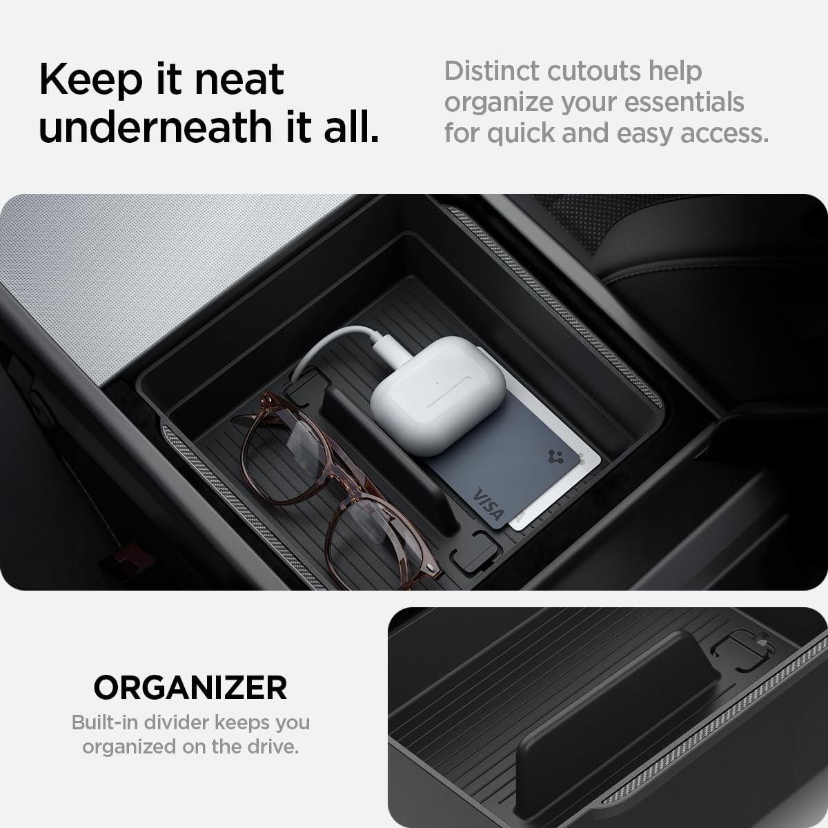 Spigen Armrest Console Organizer for Tesla Model Y Juniper (2025/26) & Model 3 Highland (2024/25)