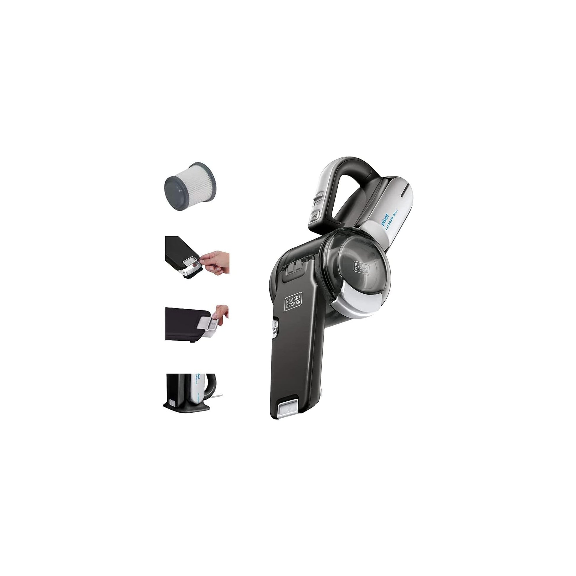 BLACK+DECKER dustbuster PIVOT VAC Handheld Vacuum Cordless, Hand Vacuum for Dorm, Car and Home, Portable with Crevice Tool and Pivot Nozzle (BDH2000PL)