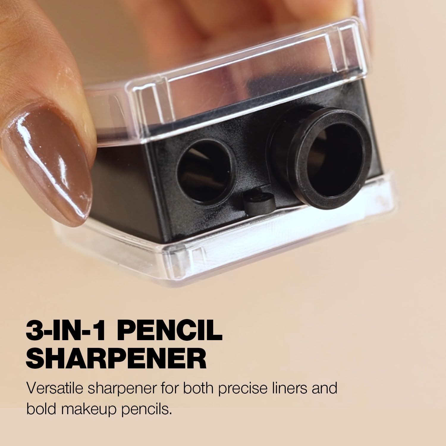 Palladio Double Barrel 3 in 1 Cosmetic Pencil Sharpener with Cover, Stainless Steel Blade, Size Adjuster, Essential for Small and Extra Large Lip Liner, Eyeliner, Brow Pencils