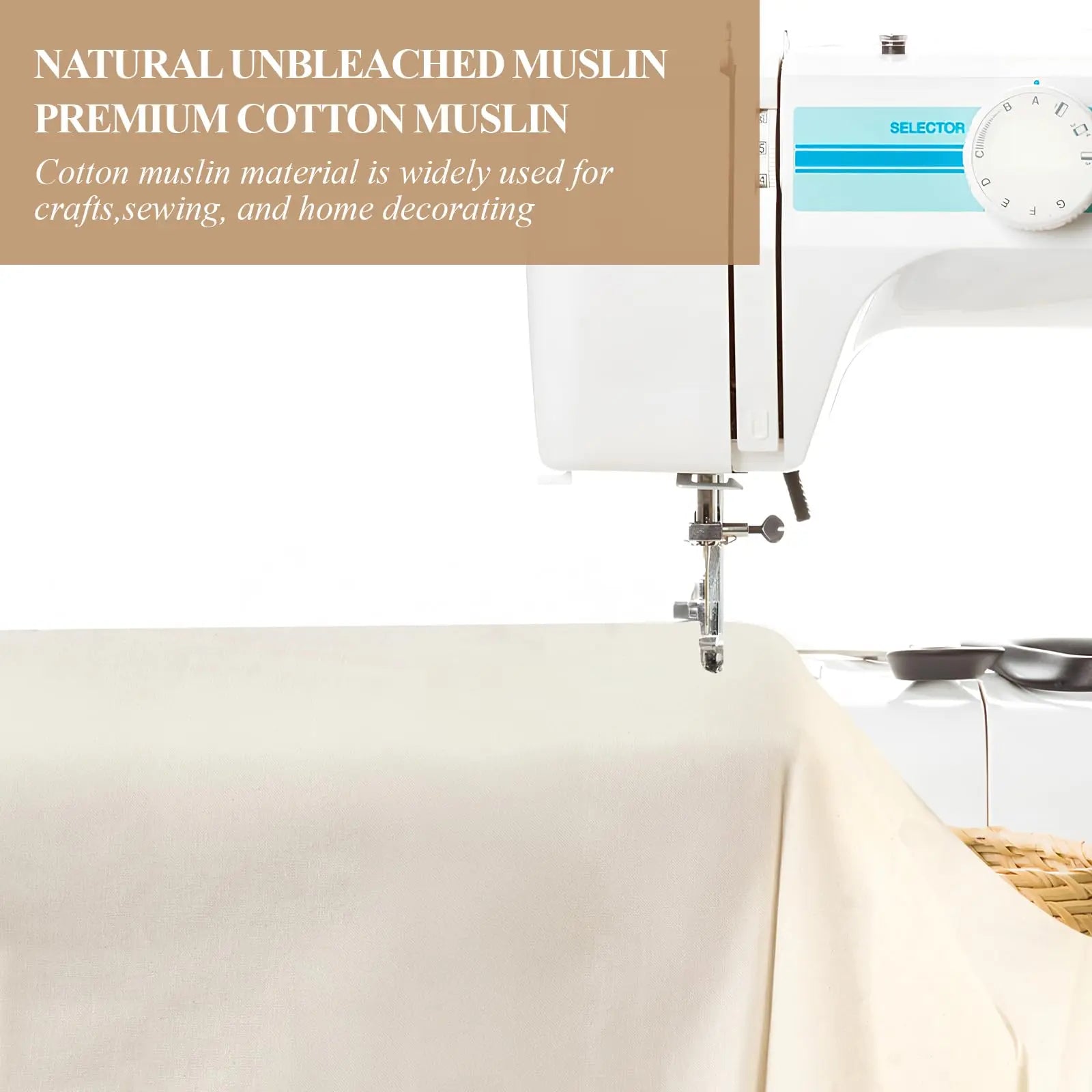 PEASUG 100% Cotton Muslin Fabric, 63 Inch X 2 Yards Unbleached Muslin Linen Fabric by The Yard, Medium Weight Draping Fabrics Suitable for Sewing Embroidery, Garments, Crafts Material-Natural