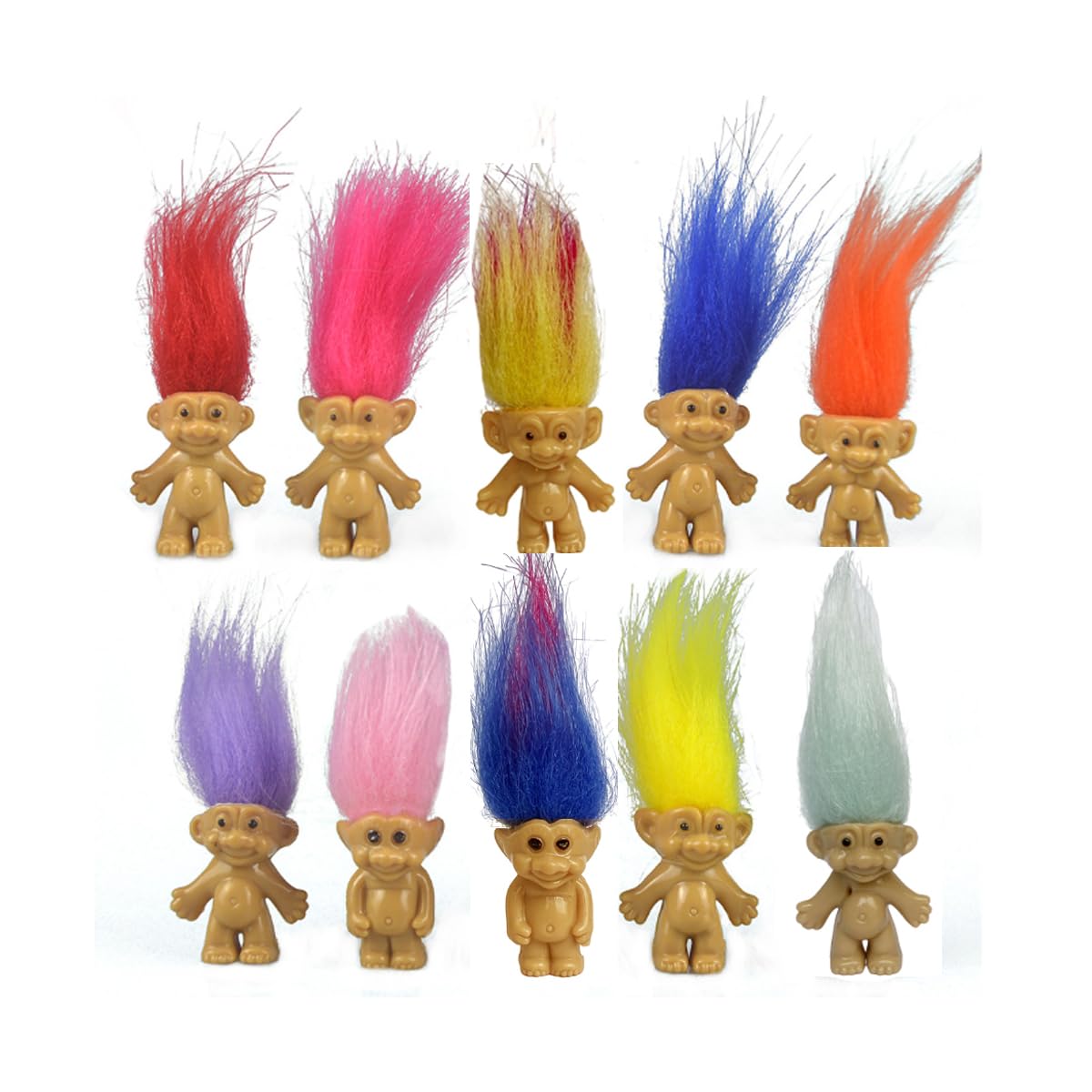 10 Stück Mini Trollpuppen, verschiedene Haarfarben Vintage Trollpuppen Actionfiguren 3 cm Kuchenaufsätze, farbenfrohe, entzückende kleine Kerle Sammlung, Schulprojekt, Kunsthandwerk, Partygeschenke