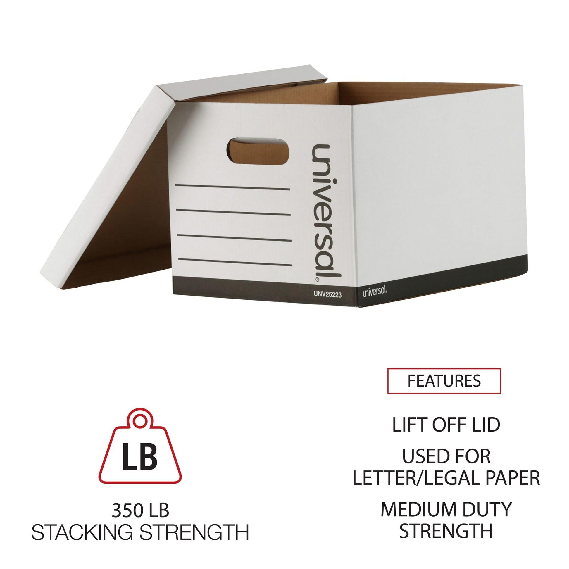 Universal Basic-Duty Economy Record Storage Boxes, 10 Pack, Letter/Legal Files, 12" x 15" x 10", White,