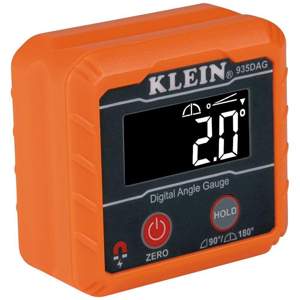مقياس المستوى والزاوية الرقمي الإلكتروني 935DAG من Klein Tools، يقيس نطاقات من 0 إلى 90 ومن 0 إلى 180 درجة، يقيس الزوايا ويضبطها