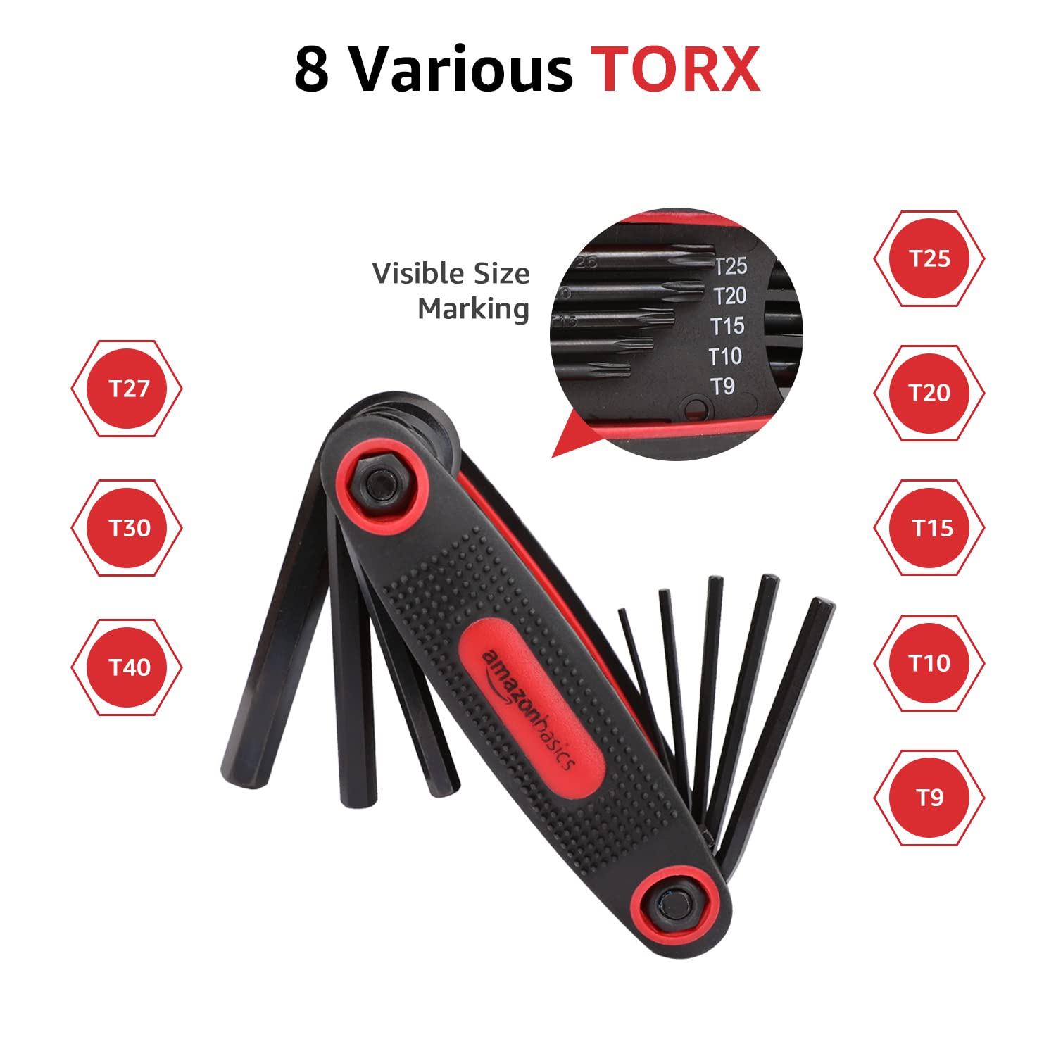 Amazon Basics Folding Hex Key Set, Metric, SAE, and Star Sizes, 3-Pack