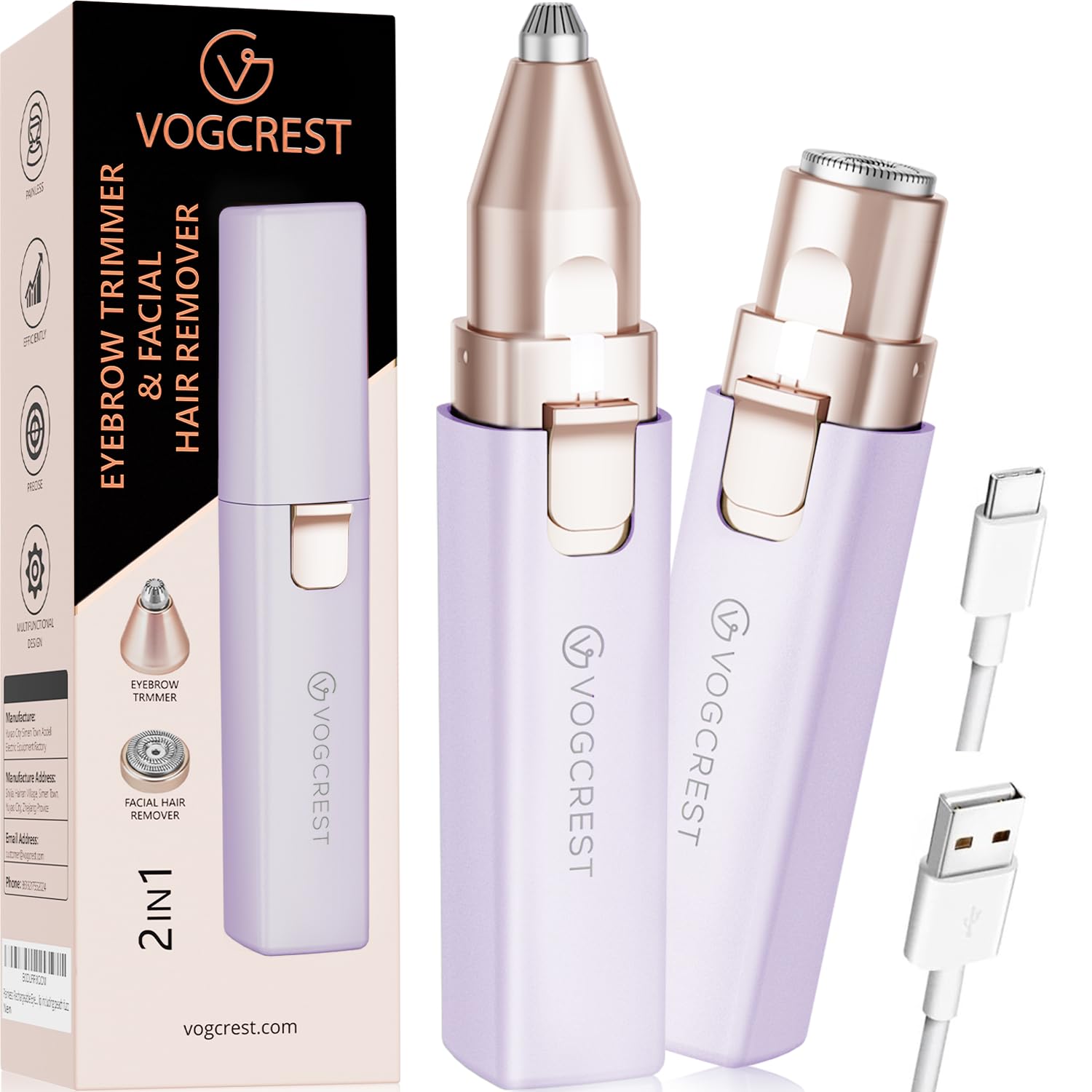 Rechargeable Facial Hair Remover for Women: 2 in 1 Electric Eyebrow and Facial Hair Remover - Suitable for Middle-aged Women’s Eyebrow, Chin, and Cheek Trimming - with Built-in LED Light(Purple)