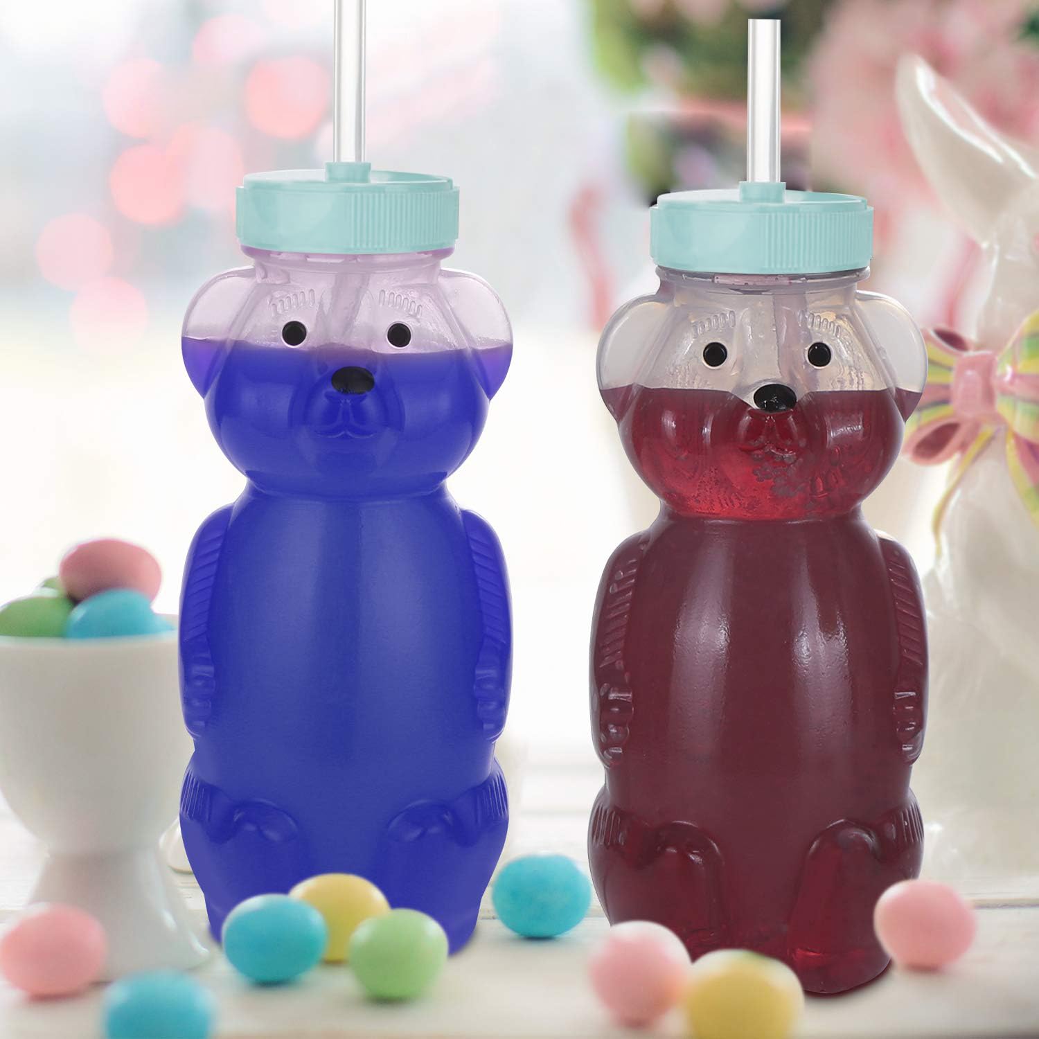 Honey Bear Straw Cups, Juice Bear Bottle Drinking Cup Long Straws with 4 Flexible Straws & Cleaning Tools, 8-Ounce Therapy Sippy Bottles for Speech and Feeding Training, Food-Grade & BPA Free 2 Pack