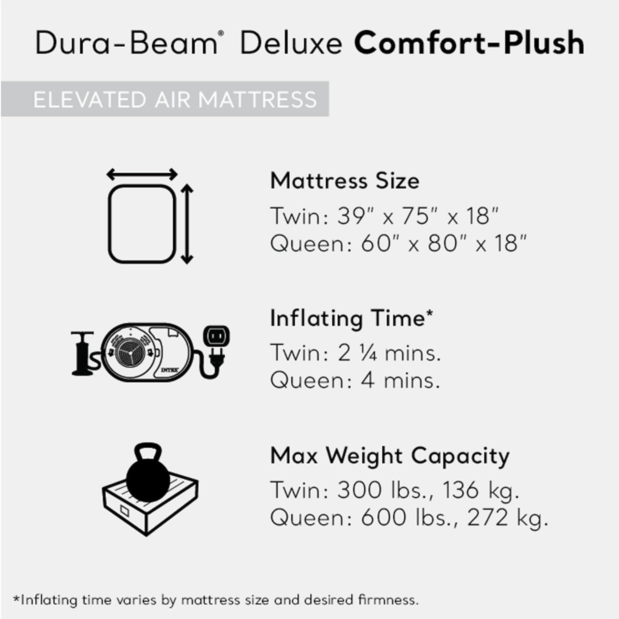 Intex Twin Size Air Mattress, 18in Height, Built-in Pump, Dura-Beam Deluxe Comfort-Plush - Portable Inflatable Blow-up Bed for Camping, Travel, Guests