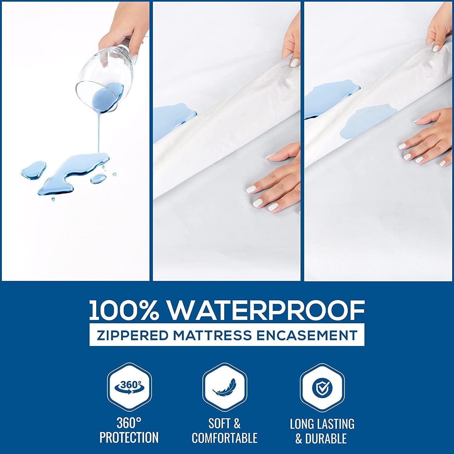 Utopia Bedding Zippered Mattress Encasement Full, 100% Waterproof Bed Bug and Dust Mite Proof Mattress Protector, Absorbent Six-Sided Mattress Cover