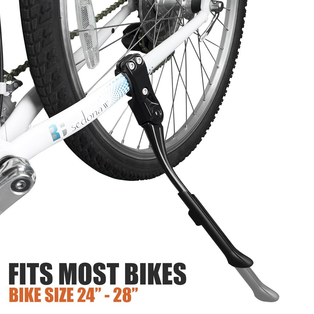 BV Rear Bike Stand for 24"-28" Bikes - Adjustable Bike Kickstand for Adult Bike with 8 Height Levels, Non-Slip Foot & Clamp Grip - Weather-Resistant Aluminum Alloy Bicycle Stand for Road, Mountain BMX