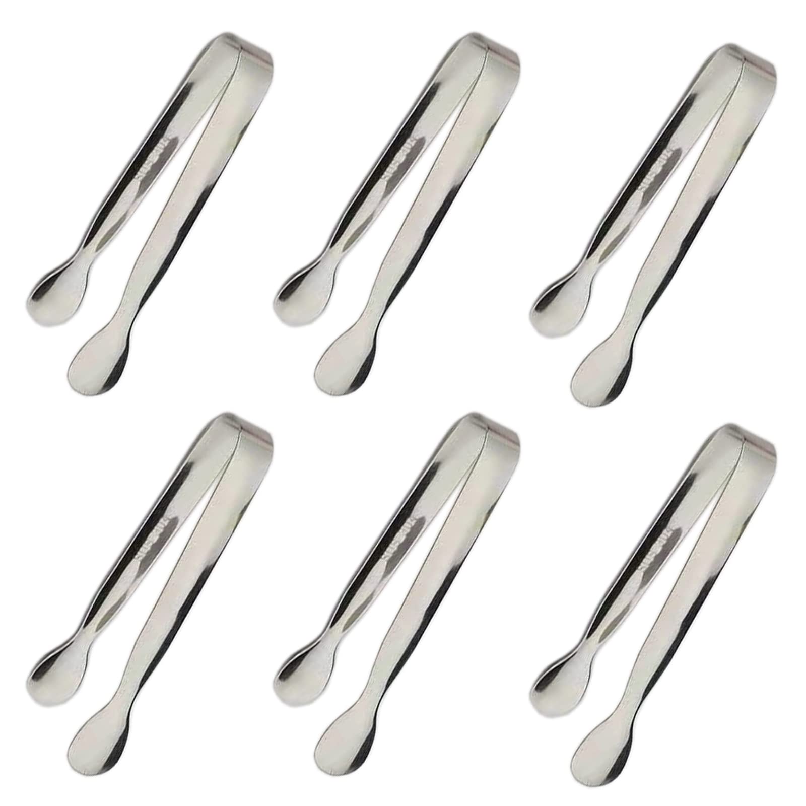 6PCS Ice Tongs Mini Sugar Tongs 4.25Inch Stainless Steel Small Serving Tong, Tiny Kitchen Tong for Appetizers,Tea Party, Coffee Bar, Desserts by Sunenlyst (Silver)