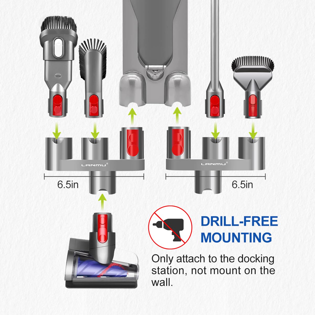 LANMU Accessory Holder Compatible with Dyson V15 V12 V11 V10 V8 V7 Outsize Gen5 G5 Cordless Stick Vacuum, No-Drilling Docking Station Attachments Organizer Accessories Storage Rack