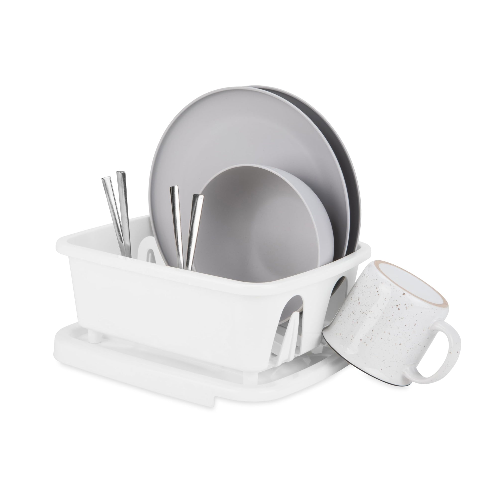Camco RV Mini Dish Drainer & Tray - Features a Sloped Drain Tray Design, Heavy-Duty Construction, and is Ideal for Small Spaces, Apartments, Boats, and More - White (43511)