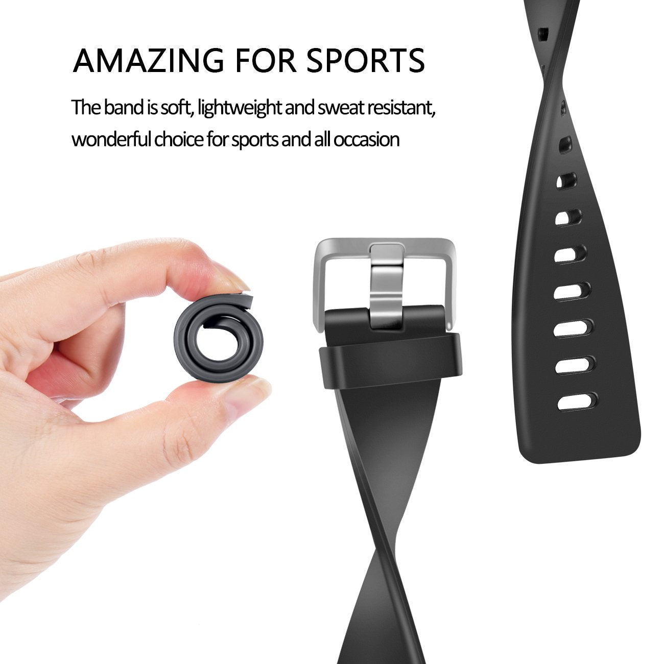 Wepro Band Compatible with Fitbit Versa 2 Bands for Women Men, Soft Band Compatible with Fitbit Versa Bands, Sport Waterproof Breathable Replacement Wristband Strap for Versa Lite, Large, Black, 1 Pack