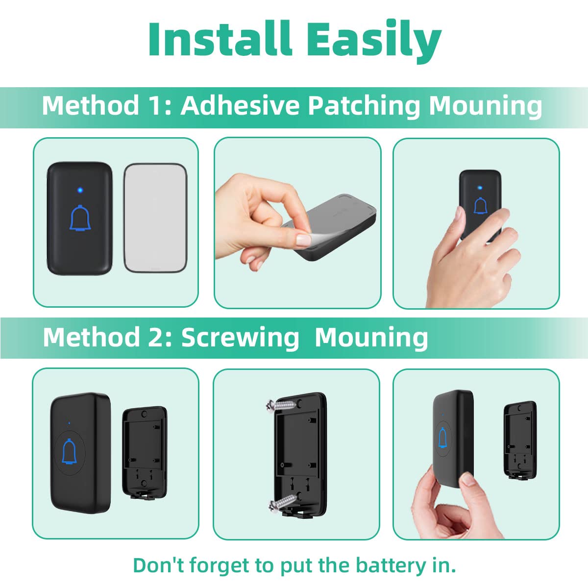 IP66 Doorbell Wireless Classroom Doorbell Waterproof & Dustproof with 66 Chimes Loud 115dB Door Bell Ringer 1000ft Range Electric Doorbells 7 Levels Volume Mute Mode for Bedroom Home Kids Room Office
