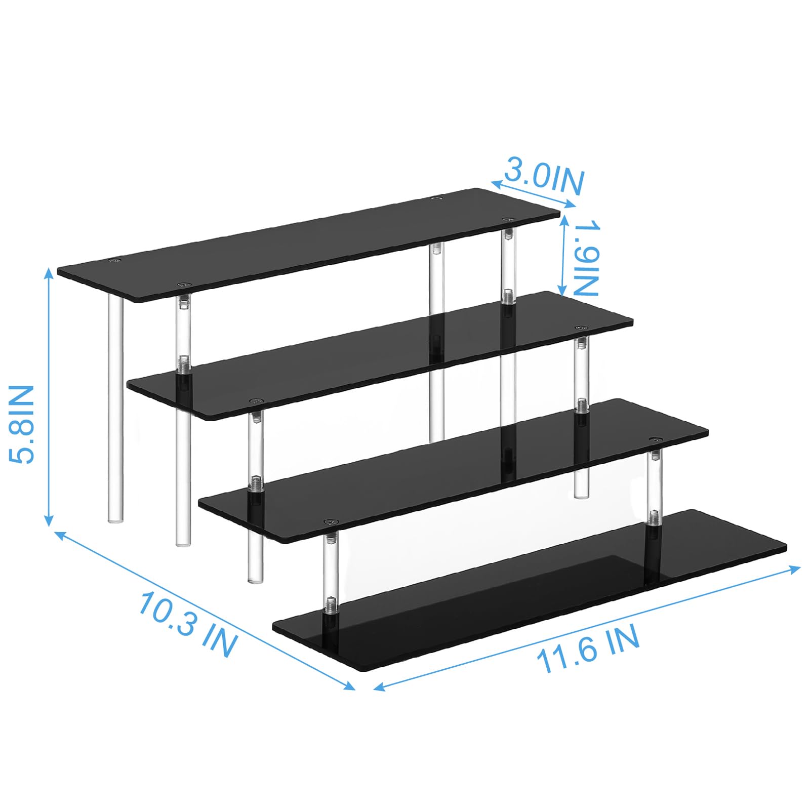 HENABLE 4 Tier Perfume Organizer Stand, Acrylic Risers Display Stands, Display Risers, Perfume Shelf Dessert Display for Party, Figure Stand Funko POP Shelves, Black Cupcake Stand Holder