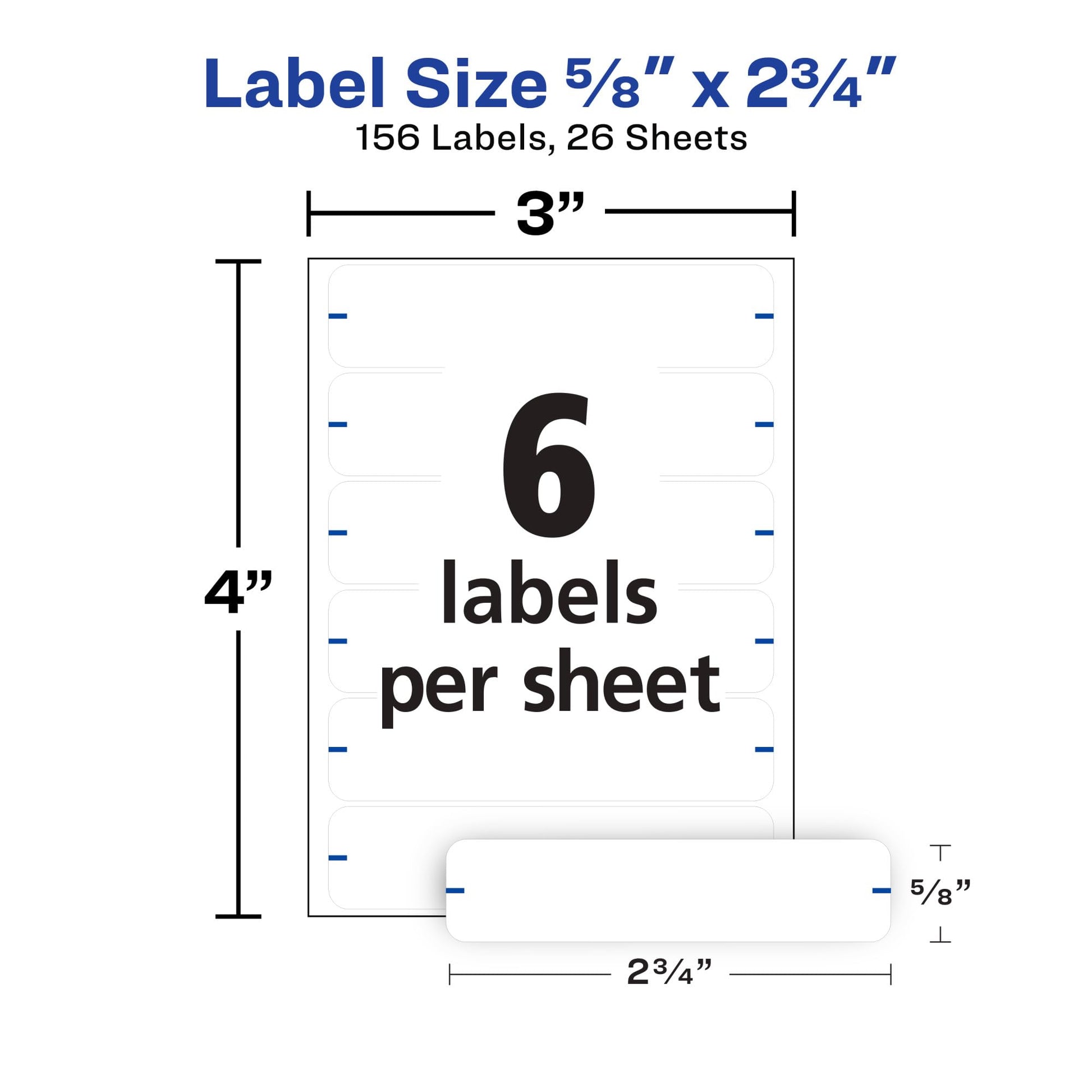 Avery File Folder Labels, 5/8" x 2-3/4", White, Non-Printable, 156 Blank Labels Total (6141)