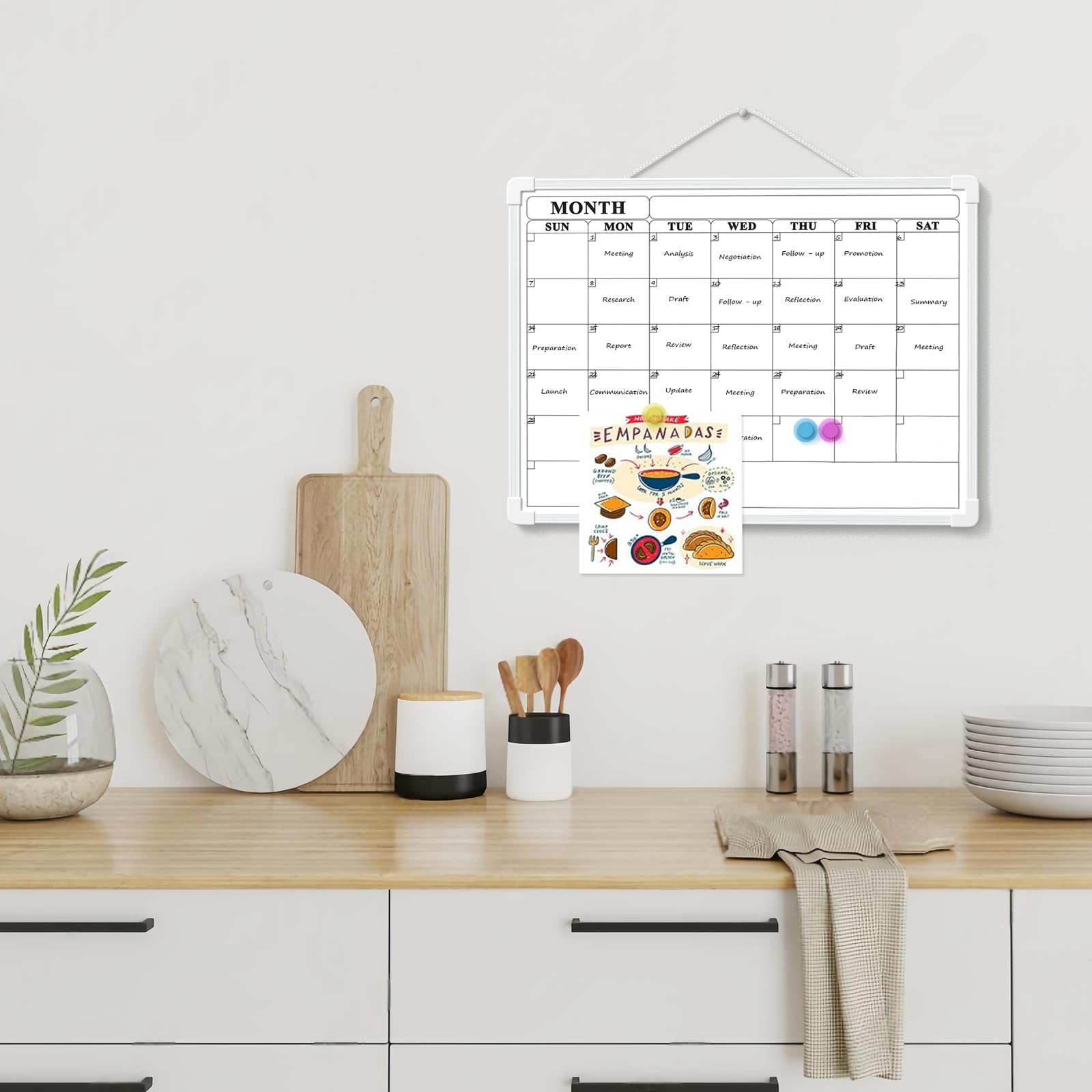 Lumspax Monthly Whiteboard Calendar for Wall, Small 16" x 12" Dry Erase Board with Plastic Frame, Hanging Dry Erase Calendar for Kitchen Planner, Memo, Office