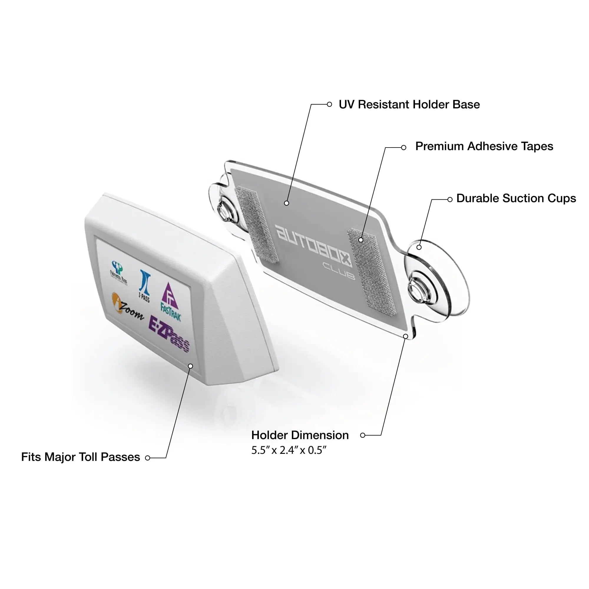 AutoBoxClub EZ Pass Holder for Most US States - UV Protective, Easy to Install and Remove, Fits All Major Toll Passes