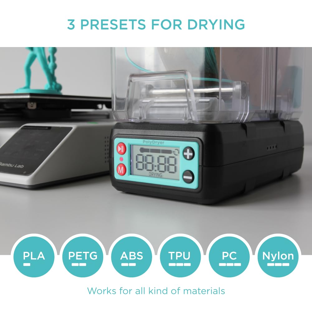 Polymaker 3D Printing Filament Dryer and Storage Box - PolyDryer and PolyDryer Box for Filament Drying and Sealing with Heat Control, Compatible with PA Nylon, PLA, PVB, PETG, ABS, TPU 1.75mm 2.85mm
