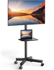 PERLESMITH Rolling TV Stand on Wheels for 23-60 Inch Flat Curved Screen TVs, Mobile TV Cart Height - Adjustable with Shelf/Tray, Portable TV Stand Holds up to 55 lbs, Max VESA 400x400mm, PSTVMC04