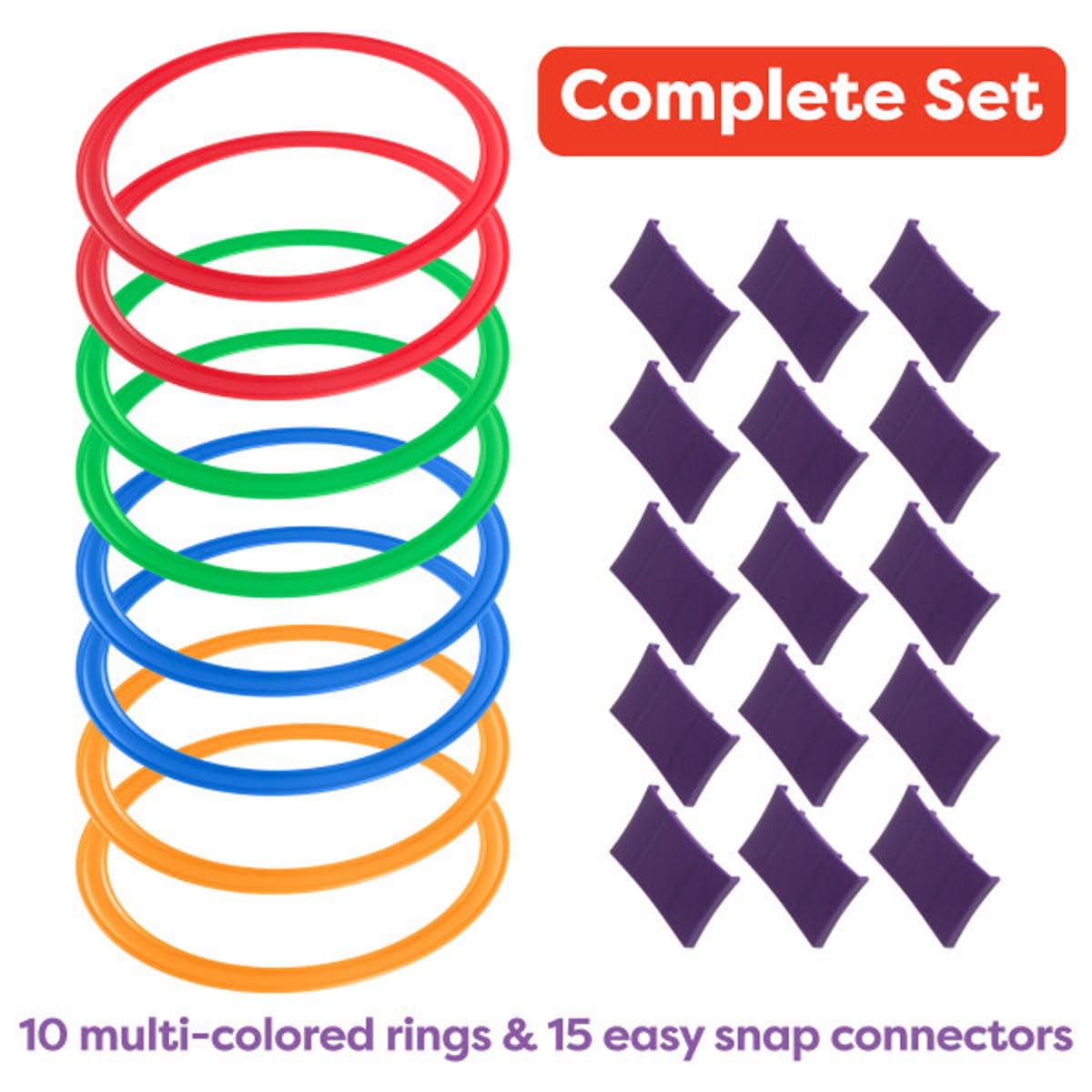 Hey! Play! Hopscotch Ring Game-10 Multi-Colored Plastic Rings and 15 Connectors for Indoor or Outdoor Use-Fun Creative Play Set for Girls and Boys