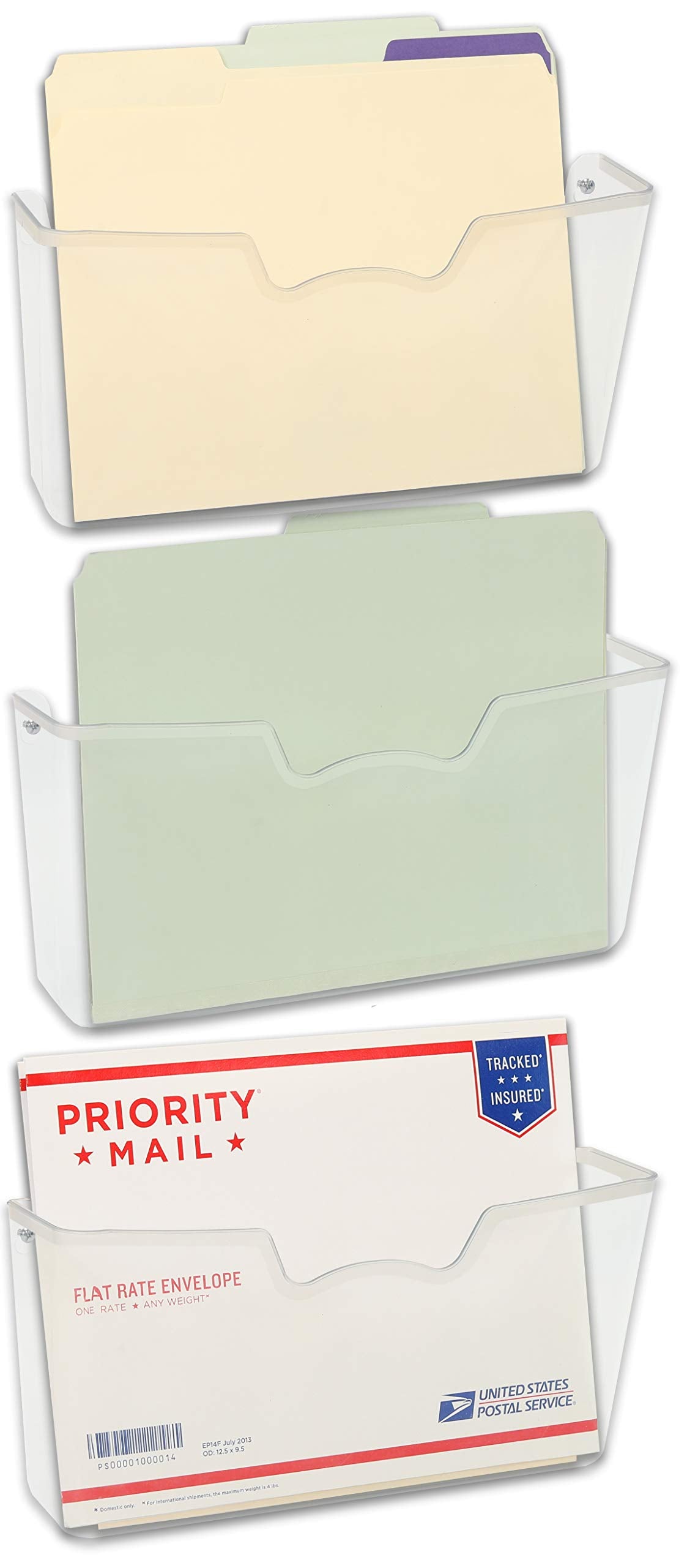 Simple Houseware Clear Single Pocket Wall Mount for Hanging File Holder, 3 Packs