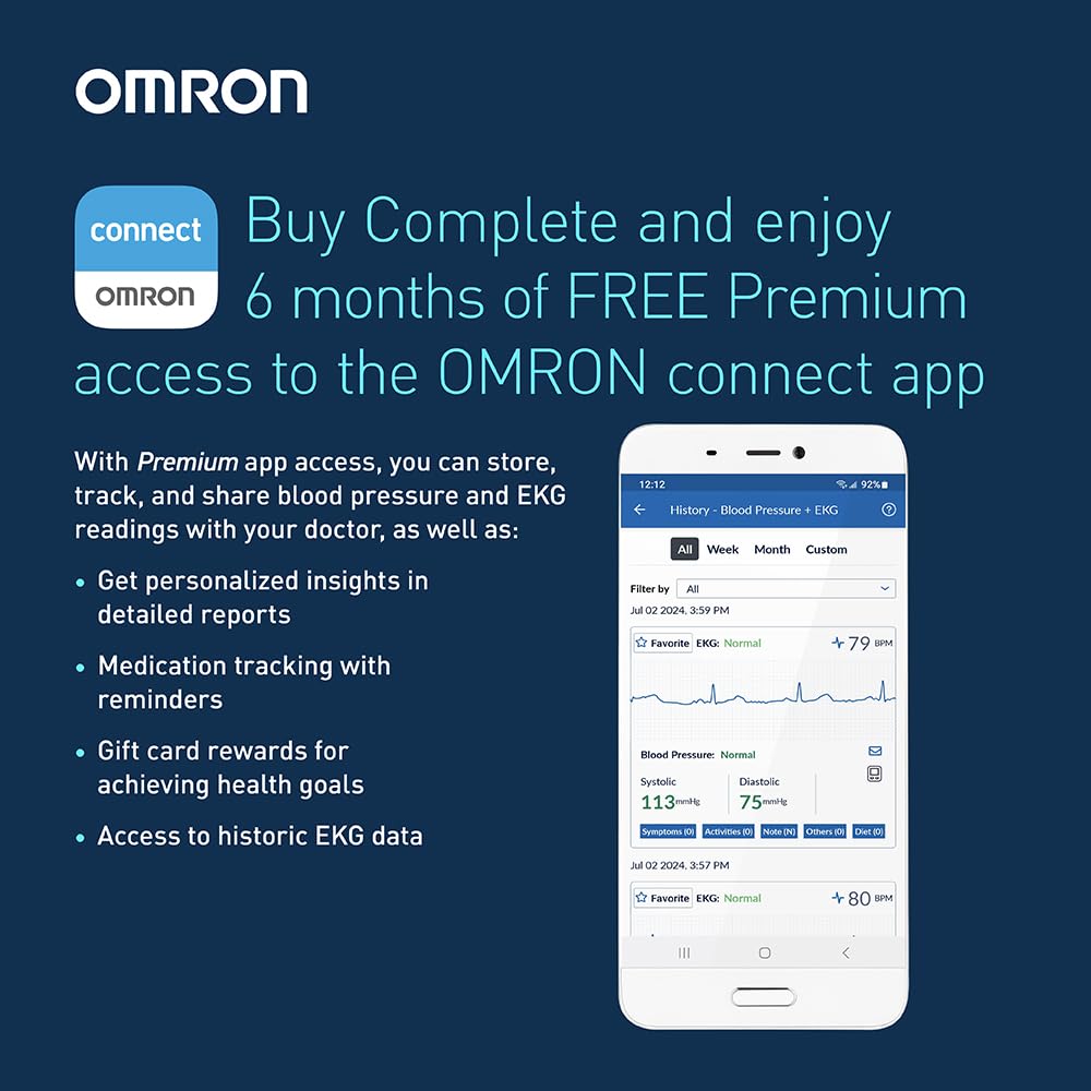 OMRON 2-in-1 Upper Arm Blood Pressure Monitor & 1-Lead EKG Monitor - Clinically Validated Blood Pressure Arm Cuff & Machine - Use OMRON Connect App