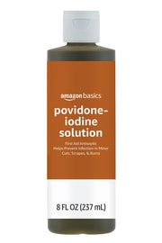 Amazon Basics First Aid Antiseptic, 10% Povidone Iodine Solution First Aid Antiseptic, Unflavored, 8 Fluid Ounces, 1-Pack (Previously Solimo)