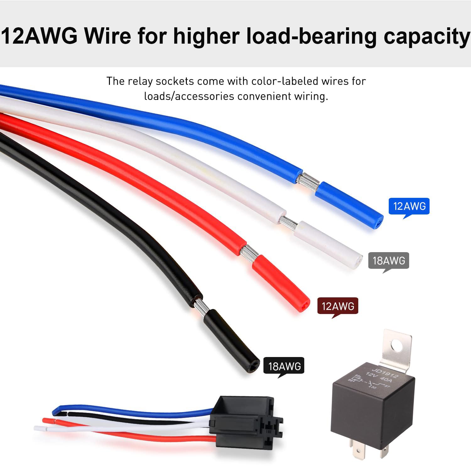 Gebildet 2pcs JD1912 Car Relay Harness 12V 40A 4 Pin SPST 12AWG Harness Sockets with Built-in Diode for Automotive Truck Van Motorcycle Boat