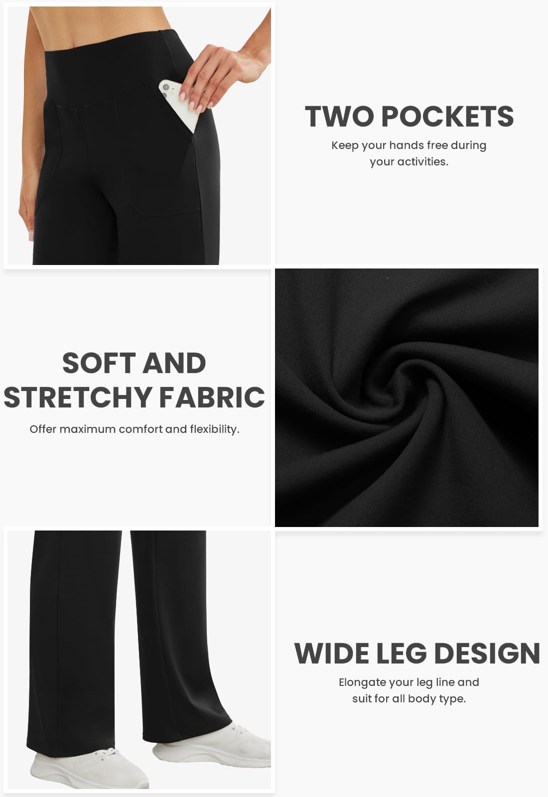 COPYLEAF Wide Leg Pants Woman High Waist Yoga Pants with Pockets Loose Stretch Dress Work Sweatpants Casual Lounge(Black XL)