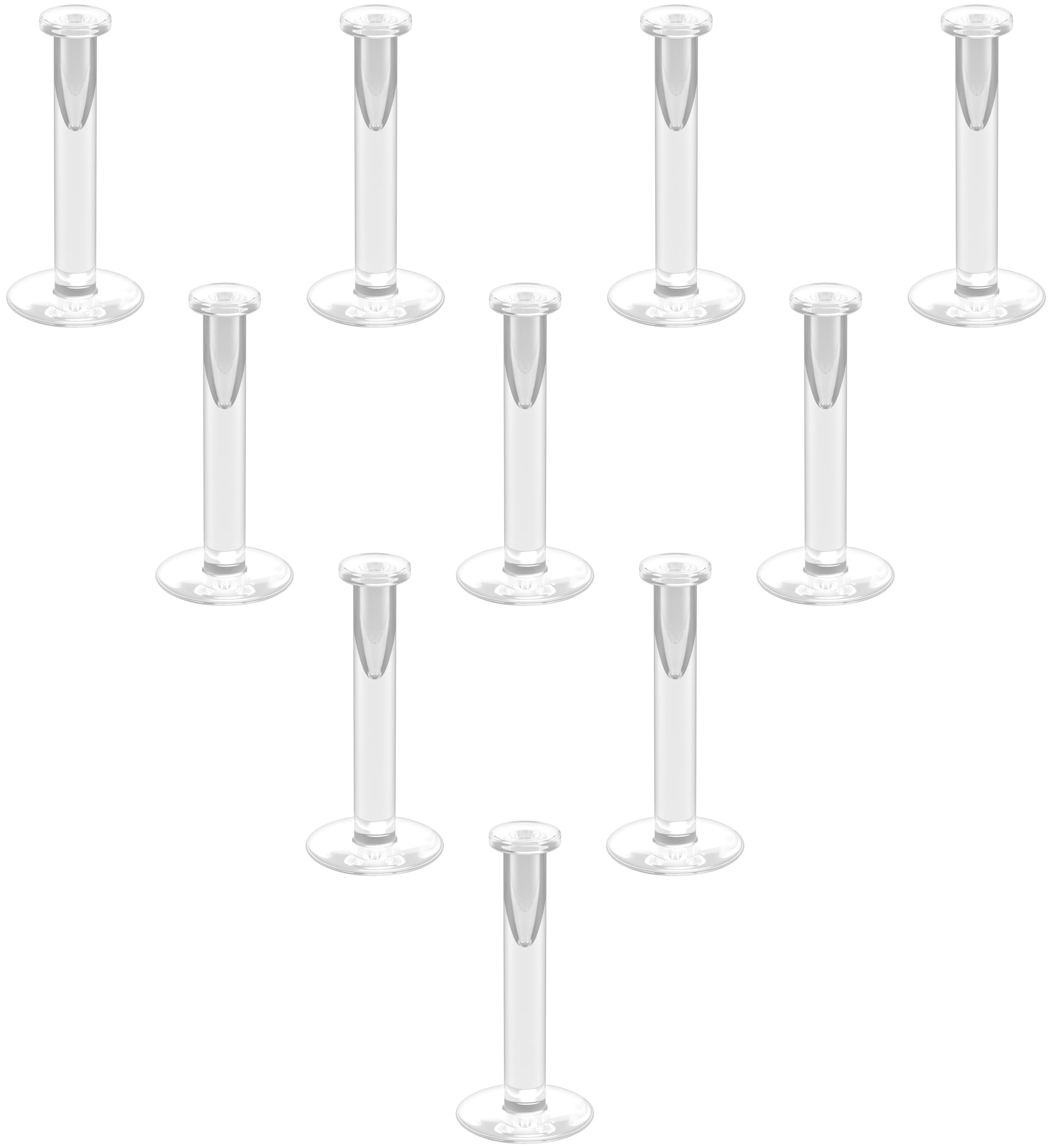 WildVibe 16g Bioflex Labret Clear Piercing Retainers - 10pc Set - Plastic Piercings Stud Earrings for Sports, Work, Surgery - Helix, Tragus, Lip, Medusa, Monroe (6mm, 8mm)