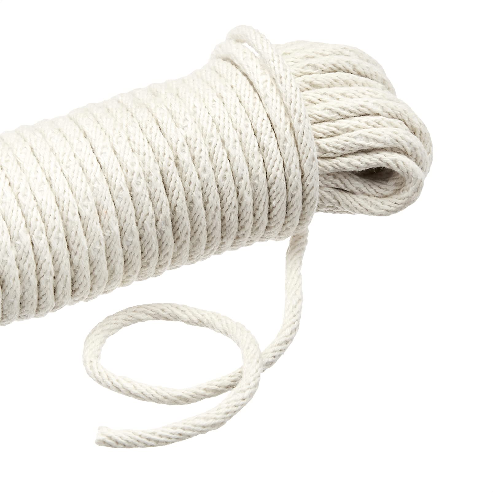 Amazon Basics Natural Cotton Braided Rope, All-Purpose, Clothesline, DIY Crafts, Versatile, Indoor & Outdoor Use, 3/16 Inch x 50 Foot (4.5mm x 15m), Off White