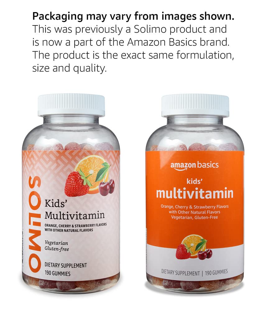 Amazon Basics Kids' Multivitamin, 190 Gummies, Orange, Cherry & Strawberry (Previously Solimo)