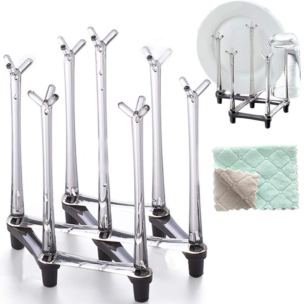 Marbrasse Retractable Cup Drying Rack, Drinking Glass and Sports Bottle Drainer Stand, Plastic Bag Dryer with Non-Slip Bottom for Kitchen Countertop