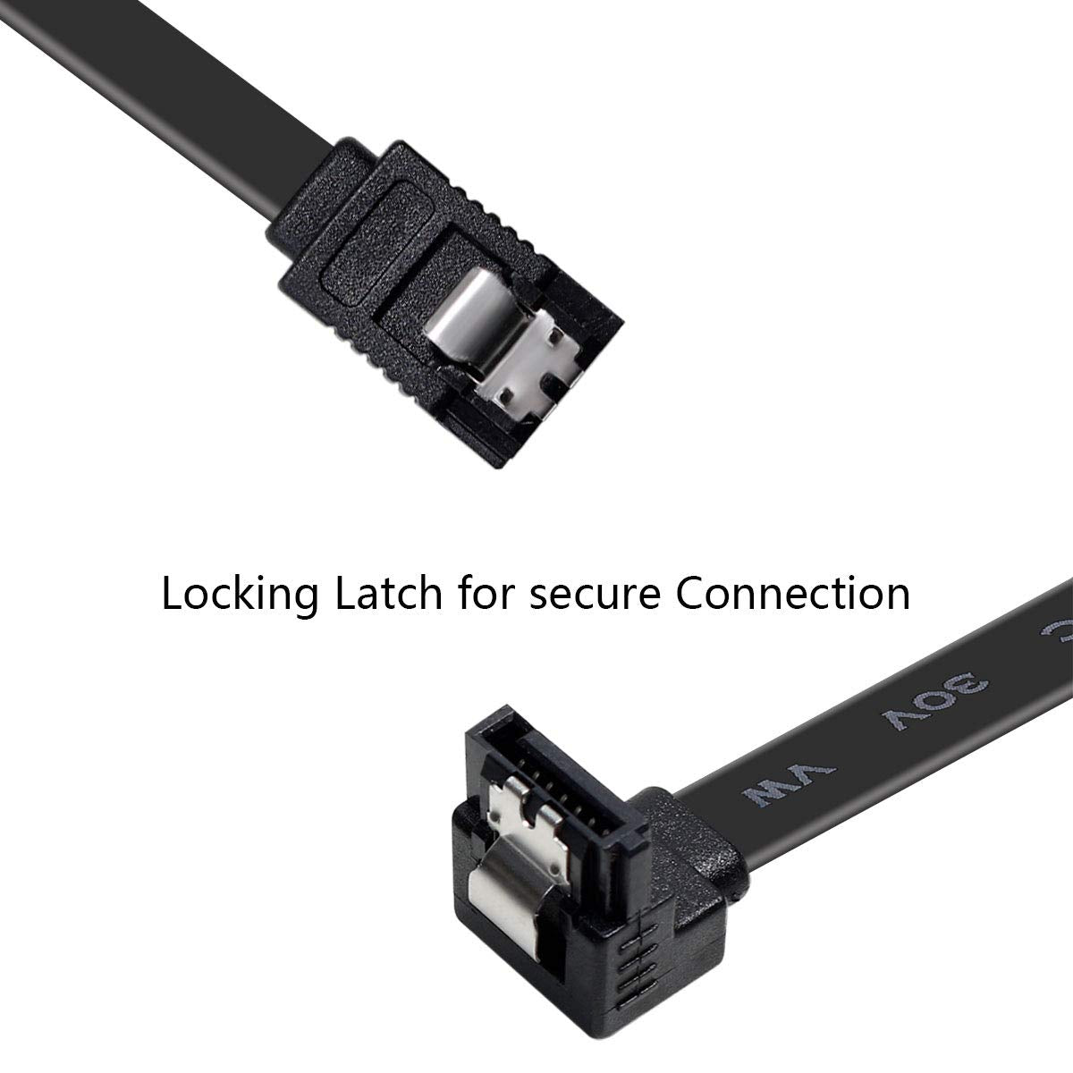 BENFEI SATA Cable III, 3 Pack SATA Cable III 6Gbps 90 Degree Right Angle with Locking Latch 18 Inch for SATA HDD, SSD, CD Driver, CD Writer - Black