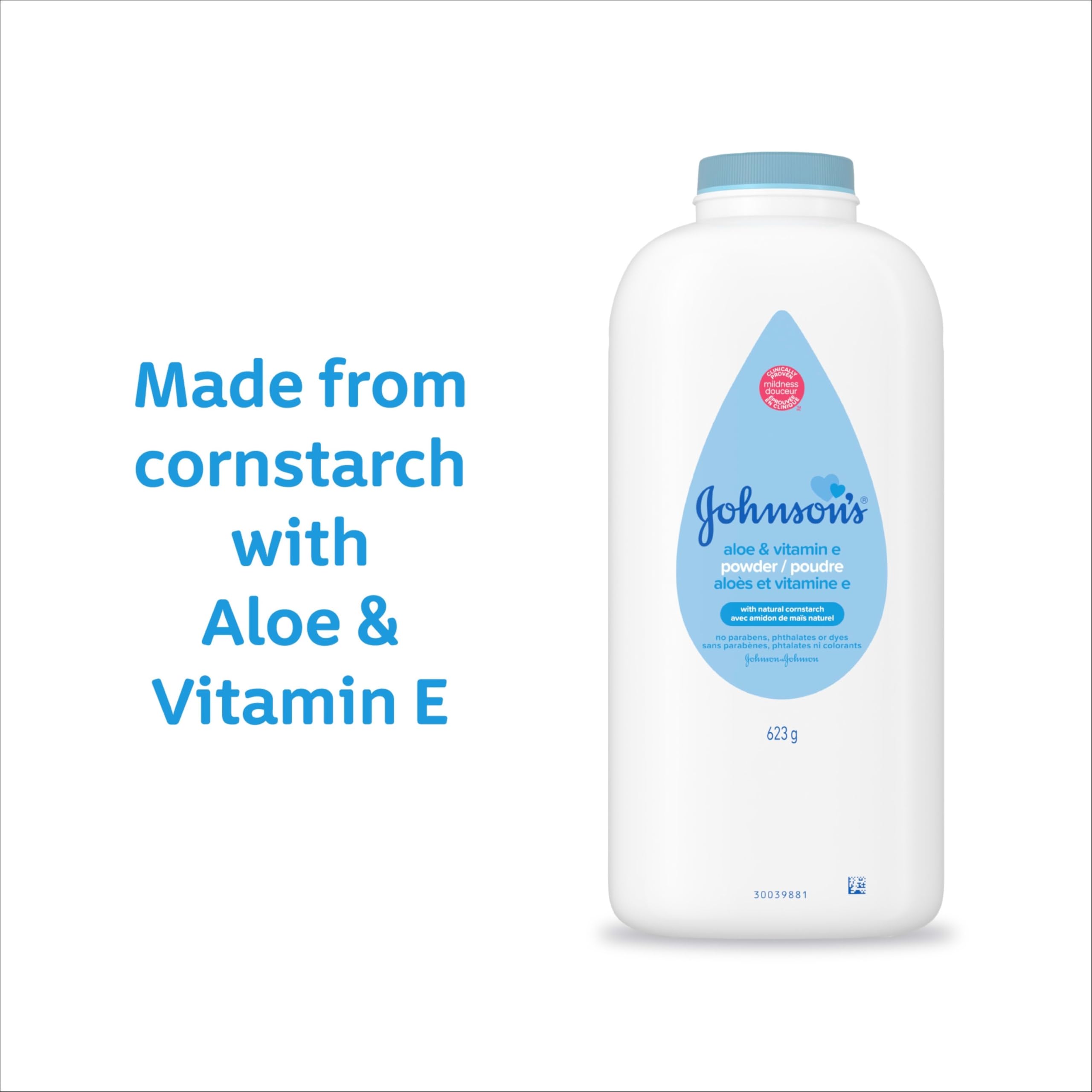 Johnson's Baby Powder with Naturally Derived Cornstarch, Aloe & Vitamin E for Delicate Skin, Hypoallergenic, Free of Parabens, Phthalates & Dyes for Gentle Baby Skin Care, 15 oz