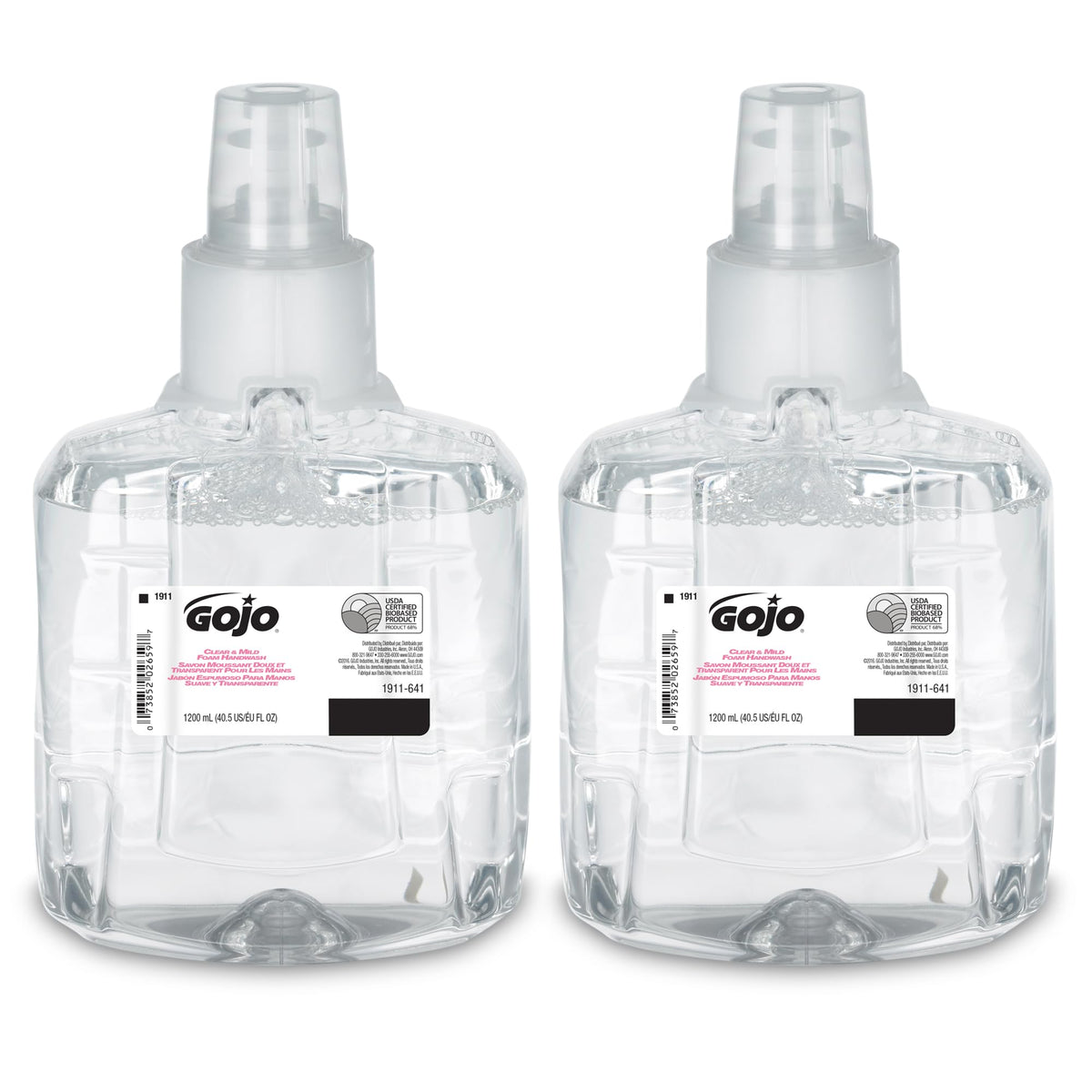 GOJO Klar & Mild Schaum-Handseife, EcoLogo zertifiziert, 1200 ml Schaumseifen-Nachfüllung für LTX-12 berührungslosen Spender (2er-Pack) - 1911-02