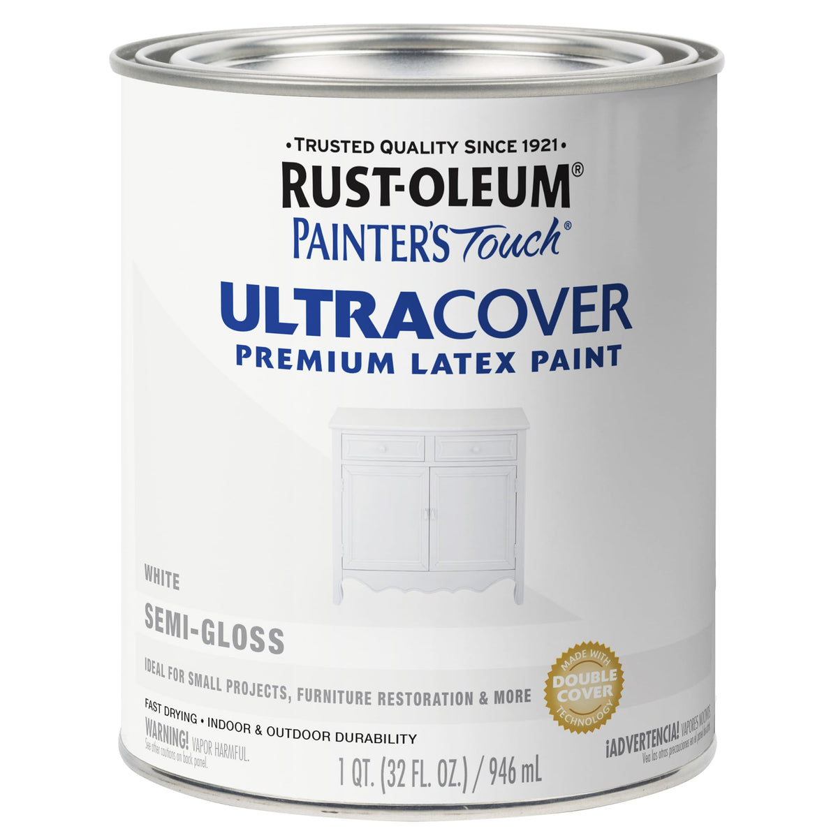 Rust-Oleum 1993502 طلاء Painter's Touch Ultra Cover متعدد الأغراض قابل للدهان بالفرشاة، 1 كوارت، أبيض شبه لامع