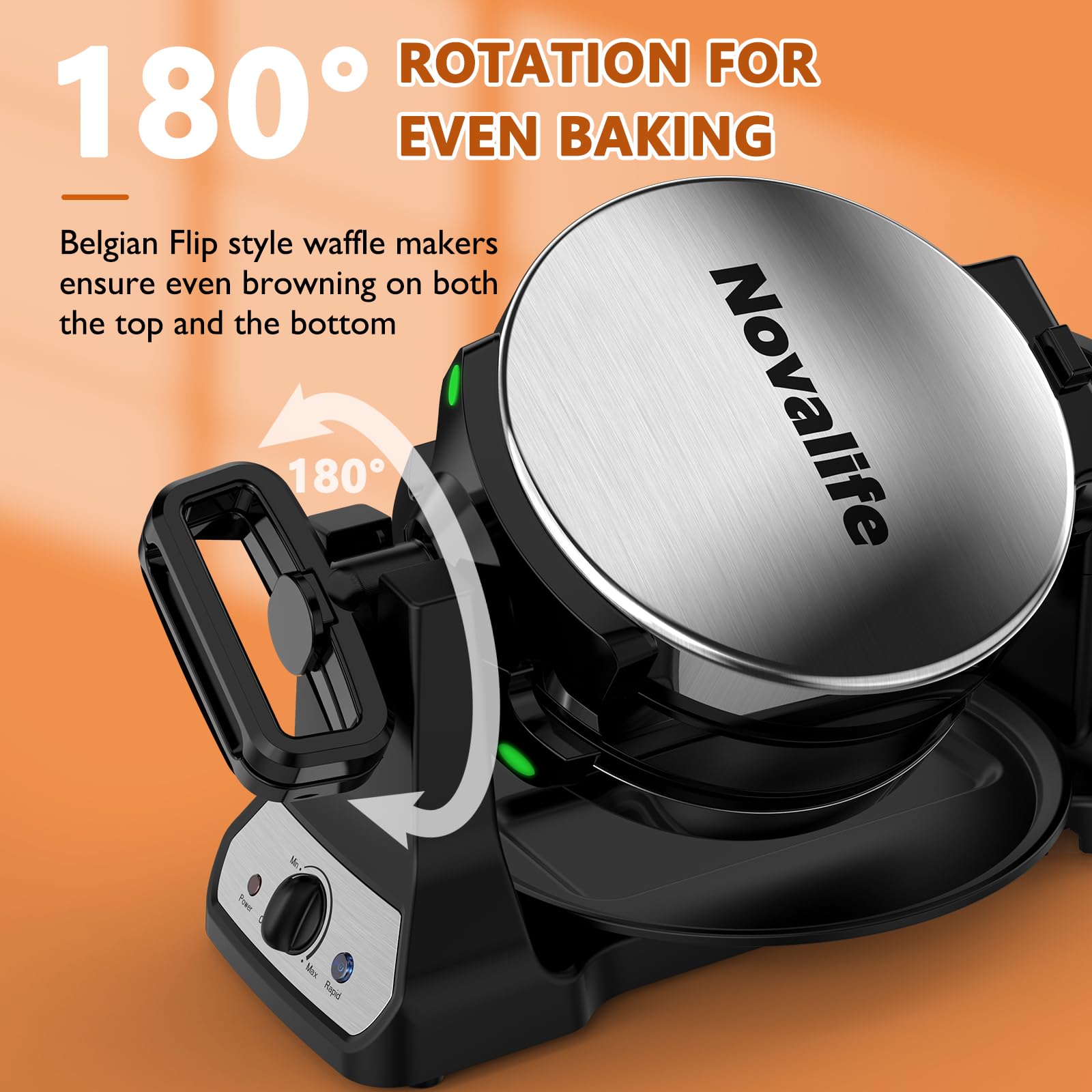 Waffle Maker, 1400W Belgian Waffle Maker, Double Waffle Iron 180° Flip, Rotating Nonstick Plates, Adjustable Browning Control, Locking Buckle & Cool Touch Handle, Removable Drip Tray, Stainless Steel